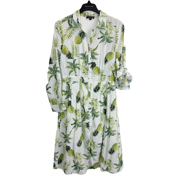 Skies Are Blue Dresses & Skirts - Skies Are Blue Women's Size M Pineapple‎ Leaves Print Dress Roll-up Sleeve Lined
